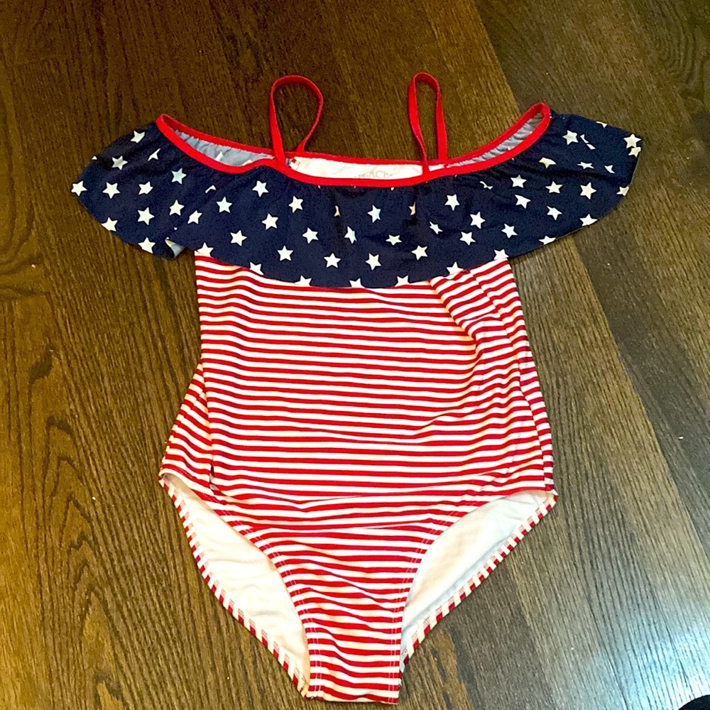Drop shoulder American flag swimsuit